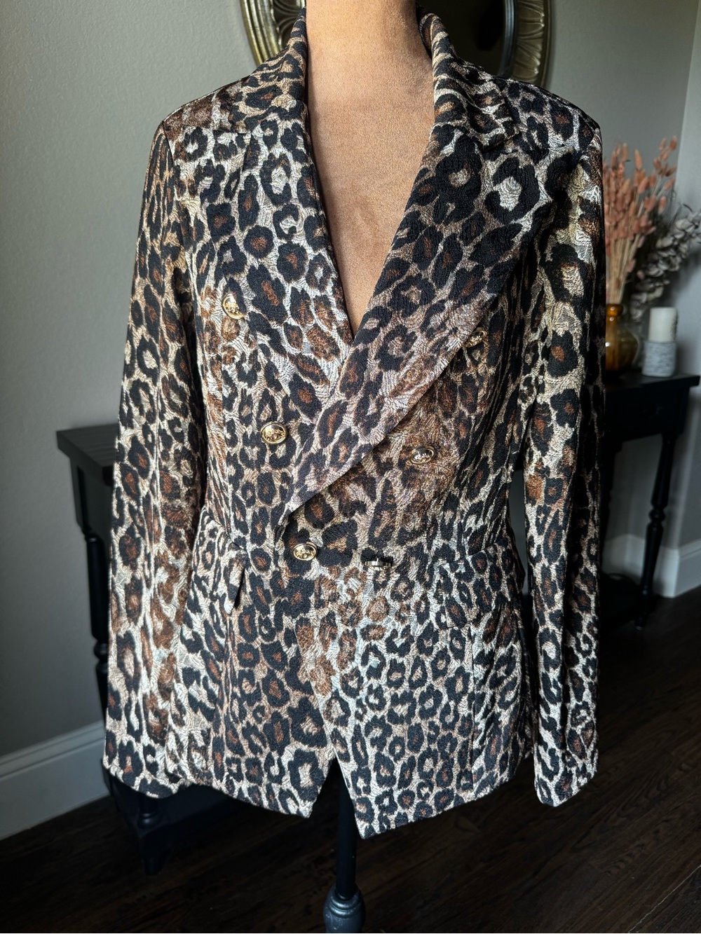 Joseph Ribkoff Leopard Print Double-Breasted LDS Blazer Size 8